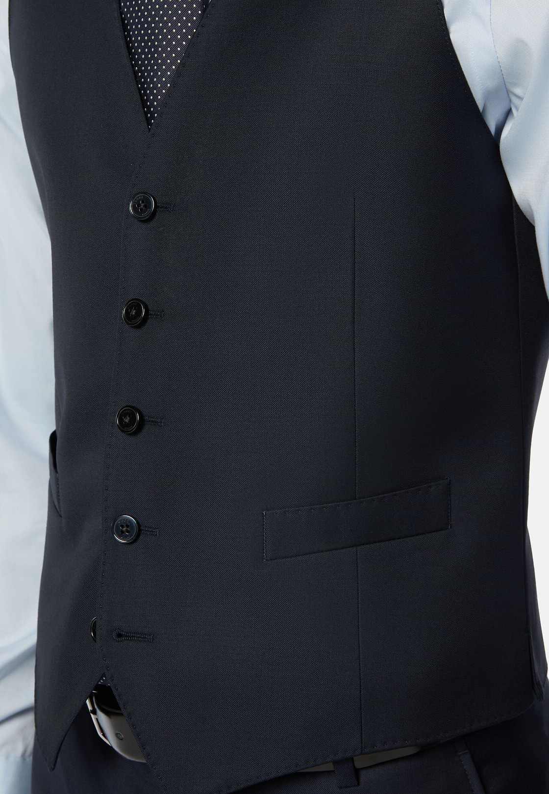 Navy Wool Twill Waistcoat, Navy blue, hi-res, 4