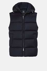 Gilet In Flanella Imbottito In Piuma Con Cappuccio, Navy, hi-res