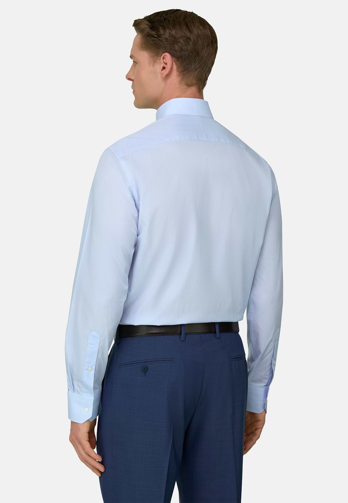 Camicia In Cotone Slim Fit, Azzurro, hi-res, 3