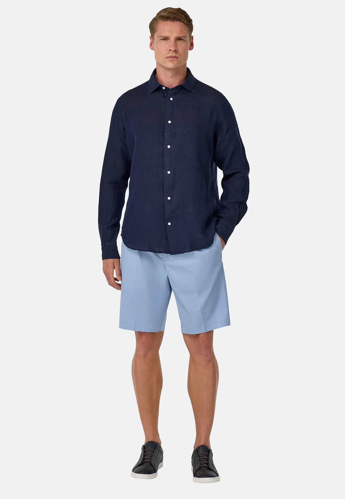 Stretch Cotton Bermuda Shorts, Light Blue, hi-res