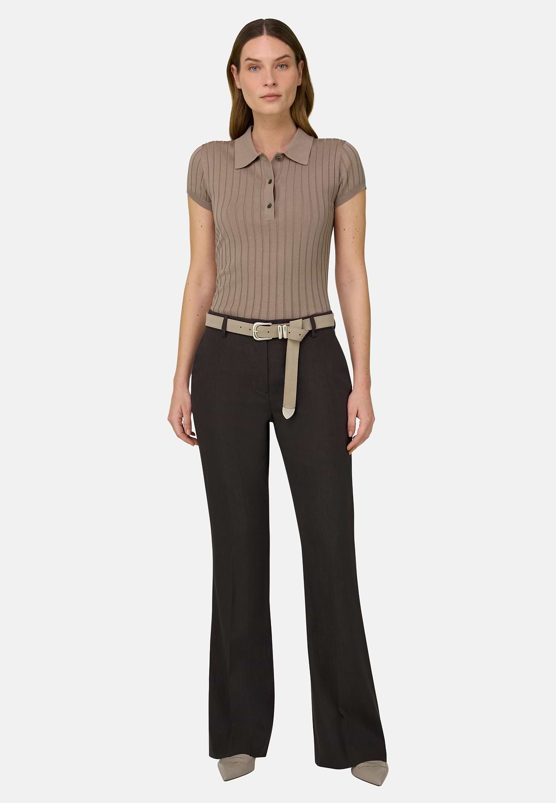 Pantalon en polylin extensible, Marron foncé, hi-res, 3