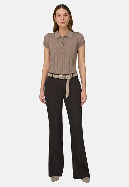 Stretch Linen Blend Trousers, Brown, hi-res