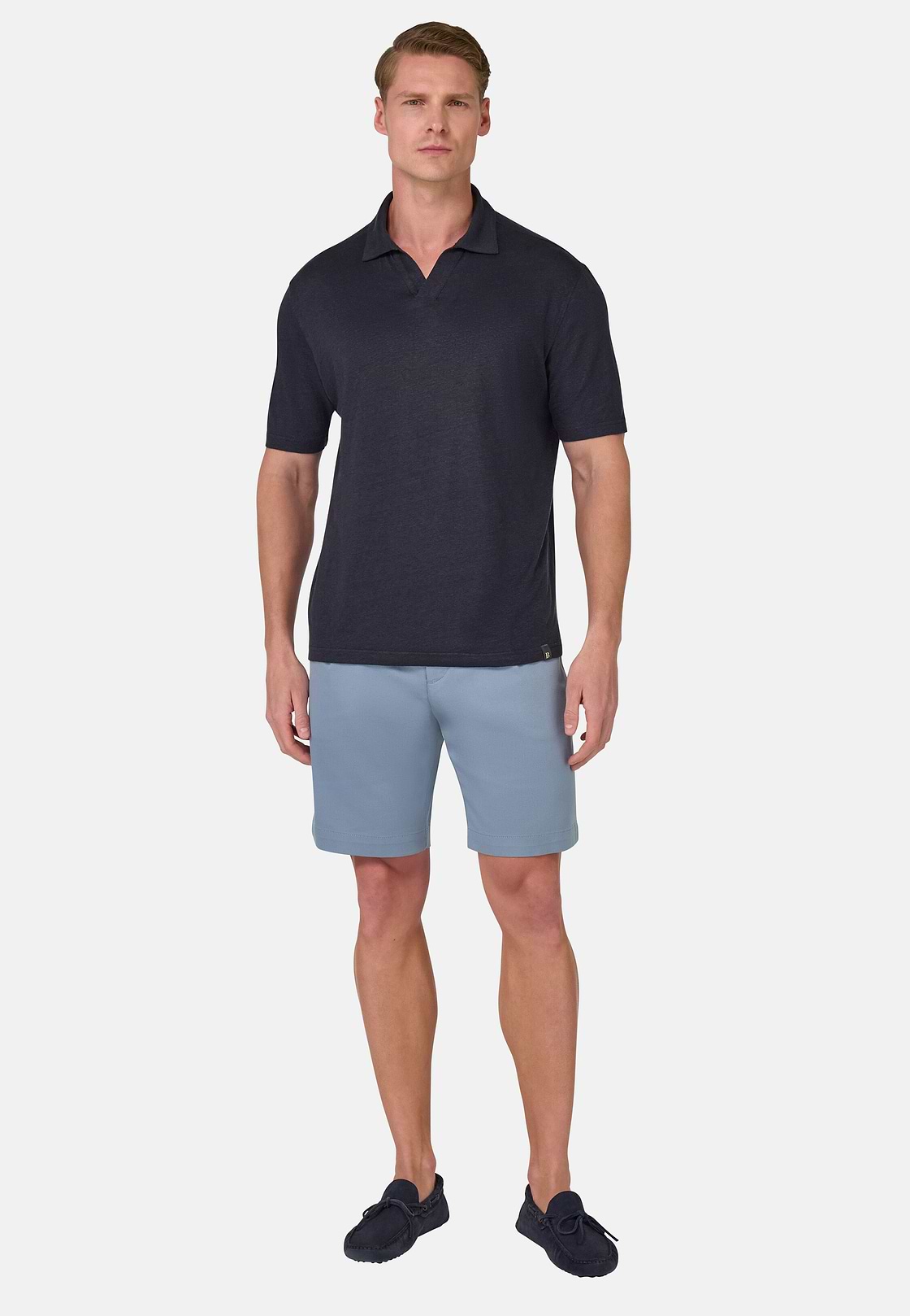 Stretch Cotton and Tencel Bermuda Shorts, Indigo, hi-res