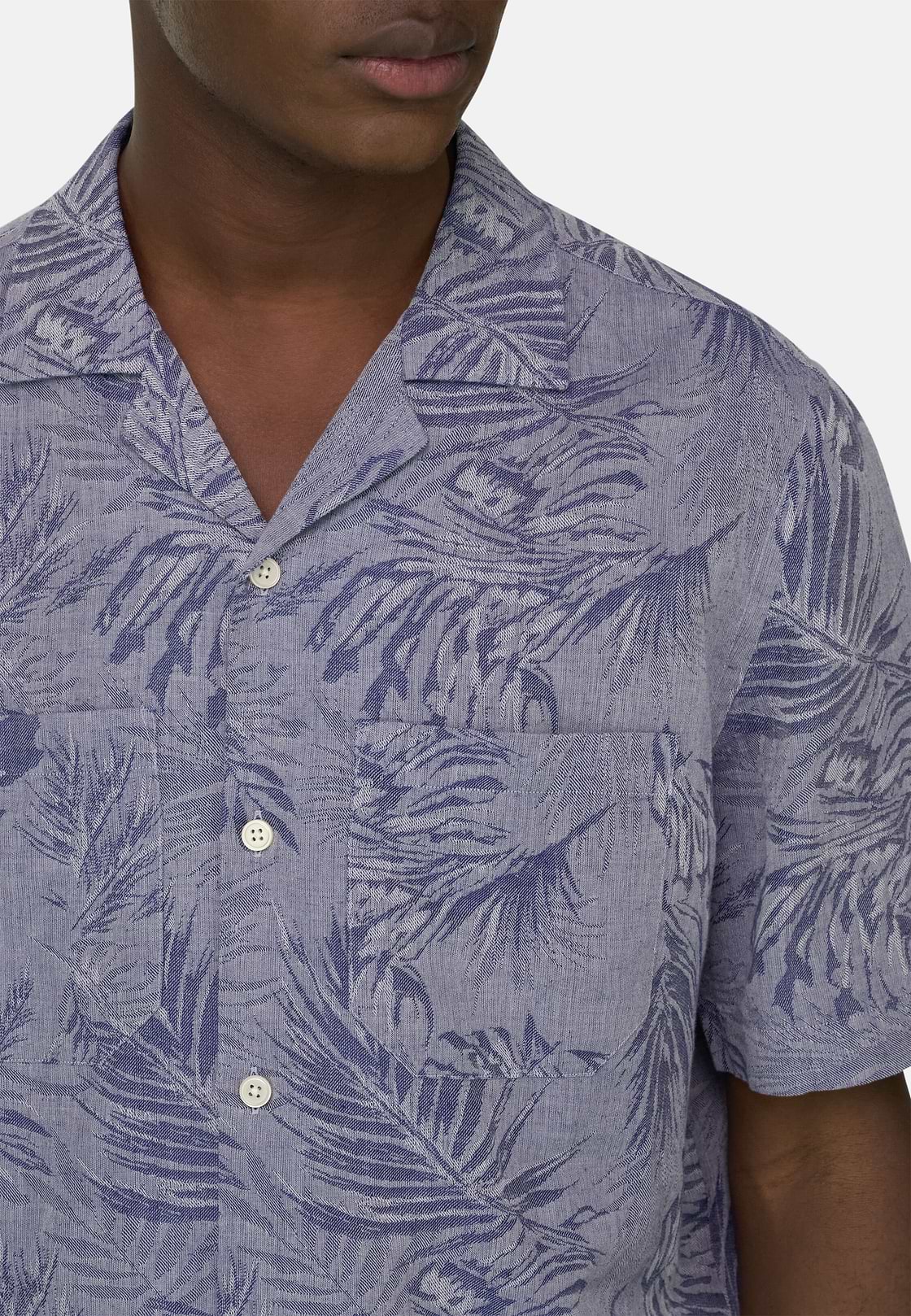 Camicia In Lino Cotone Regular Fit, Navy, hi-res, 4