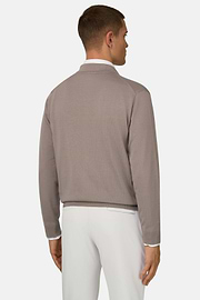 Cotton Full Zip Shirt Collar Sweater, Taupe, thumb, 3