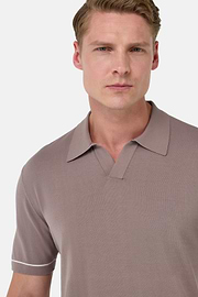 Cotton Crêpe Knit Polo Shirt, Taupe, hi-res