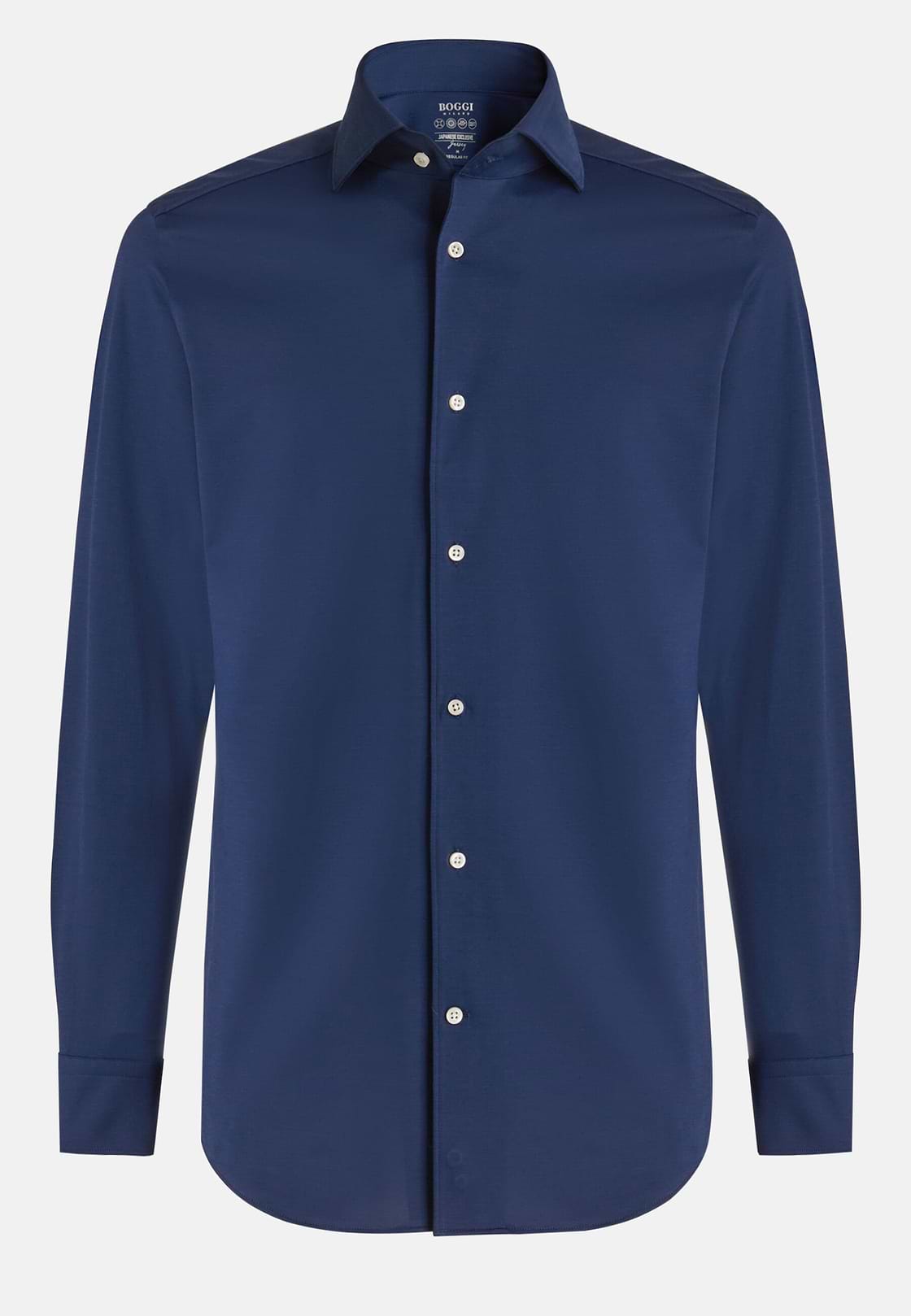 Camisa Estilo Polo De Punto Jersey Japonés Corte Regular, Azul  Marino, hi-res