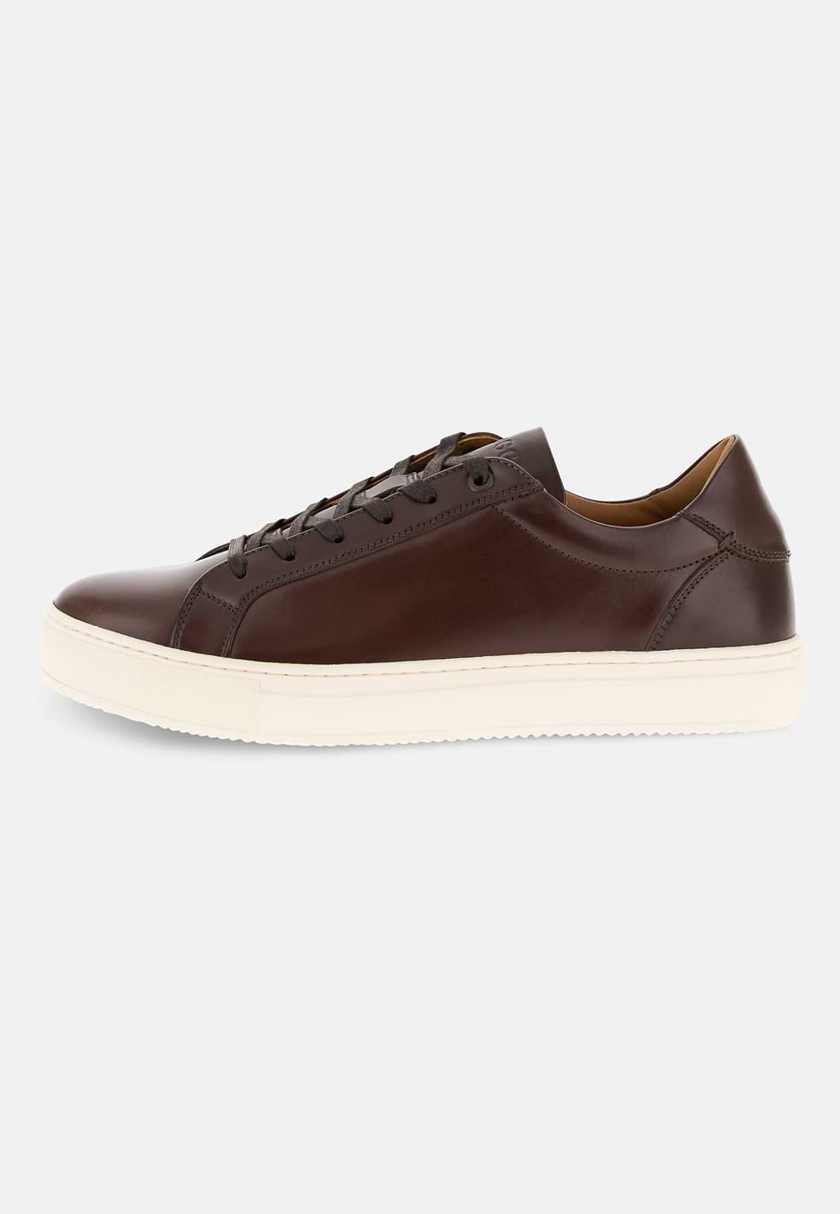 Navy Leather Trainers, Brown, hi-res