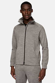 Sweat-Shirt Full Zip En Mélange Coton Scuba Léger, Gris, hi-res
