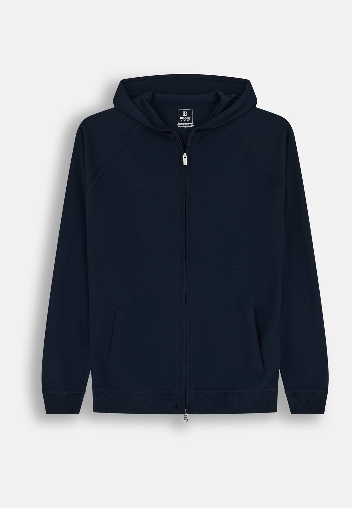 Full Zip Hooded Jumper in Superfine Merino Wool, Navy blue, hi-res, 5