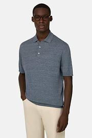 Polo En Maille De Lin Et Coton, Indigo, thumb, 1