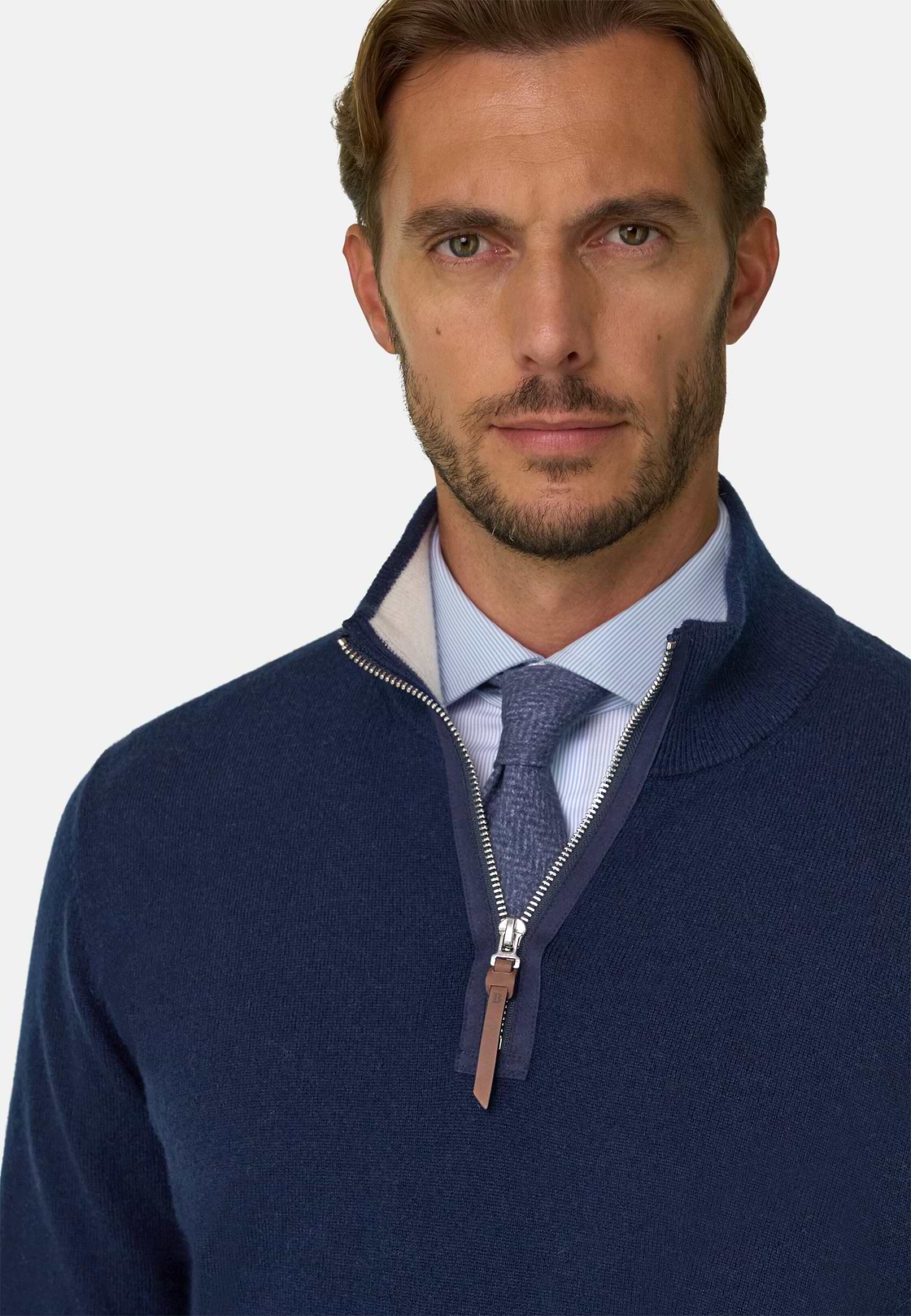 Pull Demi-Zip en Cachemire, bleu marine, hi-res, 3