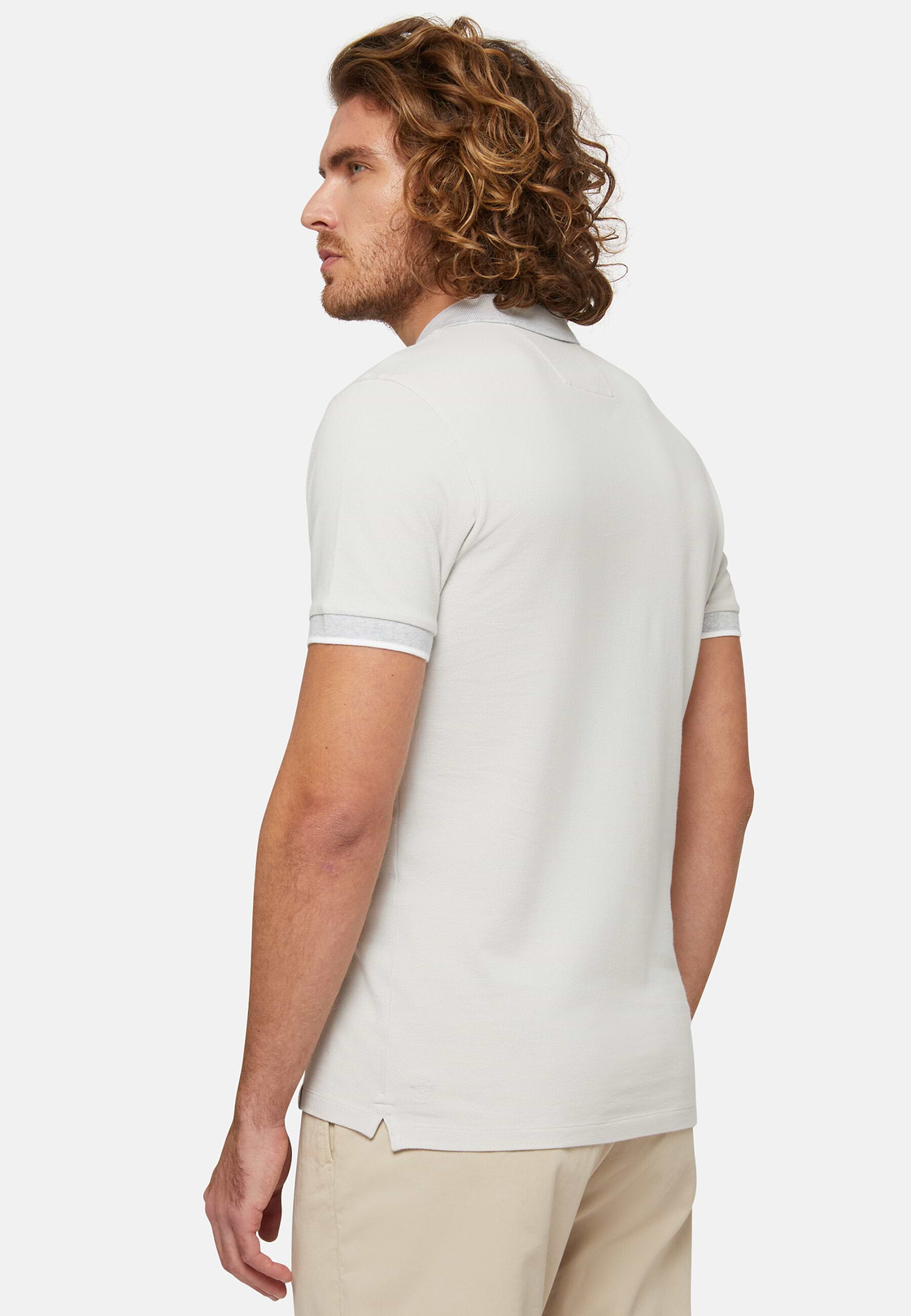 Organic Cotton Blend Piqué Polo Shirt, Ice, hi-res