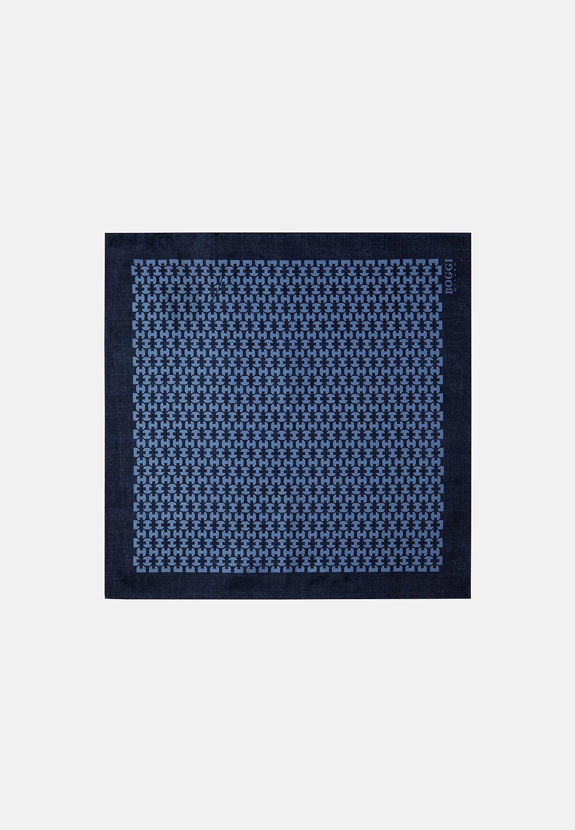 Micro Patterned Silk Pocket Square, Navy blue, hi-res