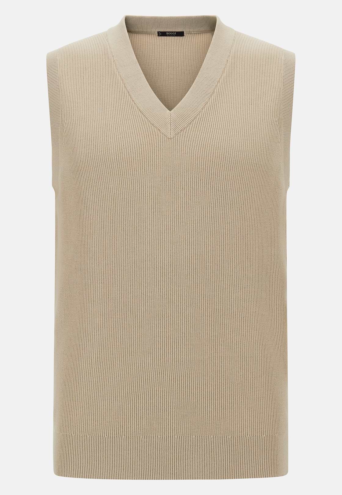Pullover Mit V-Ausschnitt Aus Baumwolle und Seide, Sand, hi-res