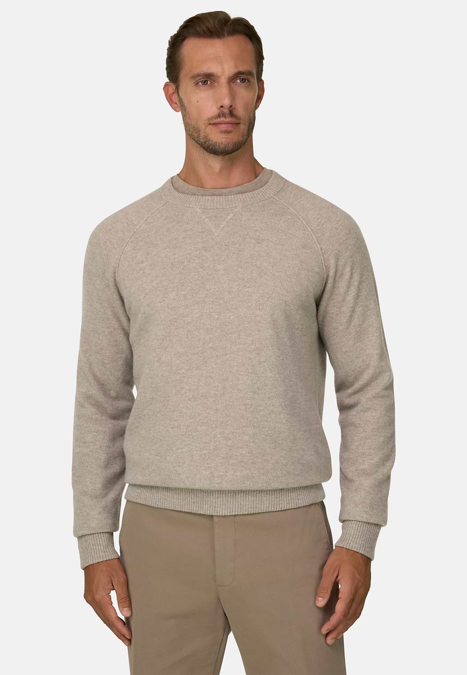 Crew Neck Jumper in Yak Wool, Sand, hi-res