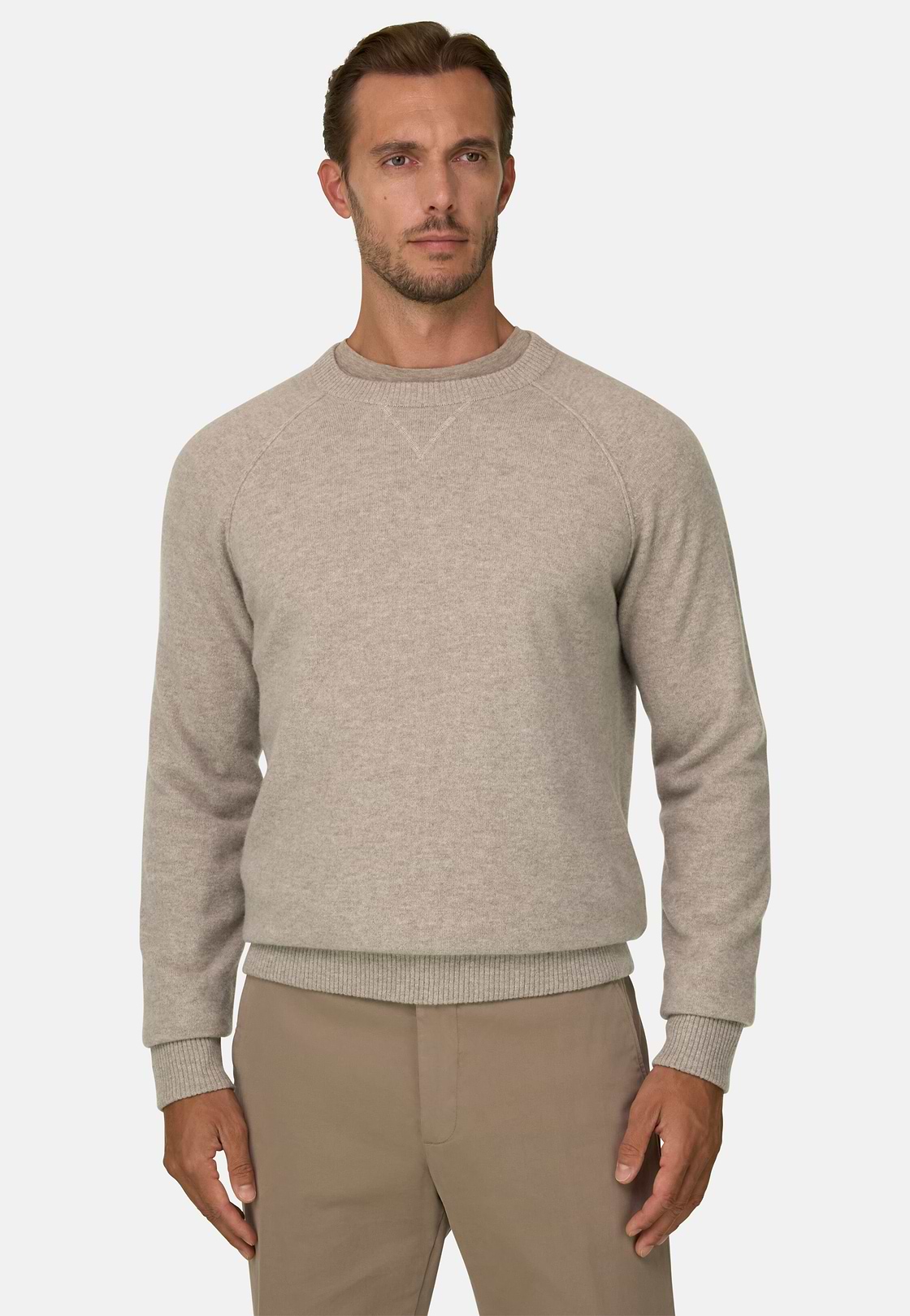 Crew Neck Jumper in Yak Wool, Sand, hi-res, 1