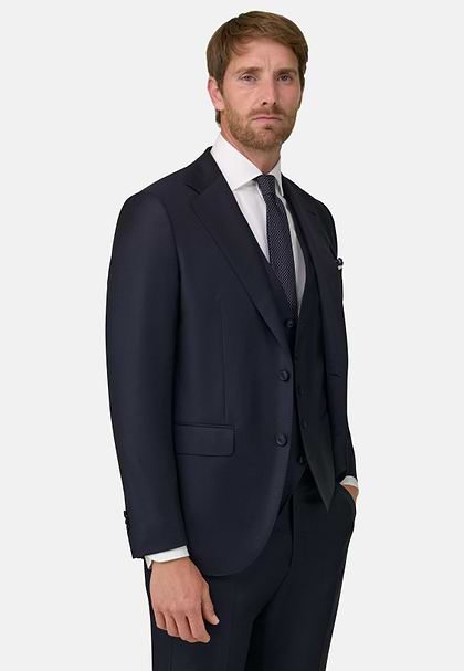 Navy Blue Super 130 Wool Jacket, Navy blue, hi-res