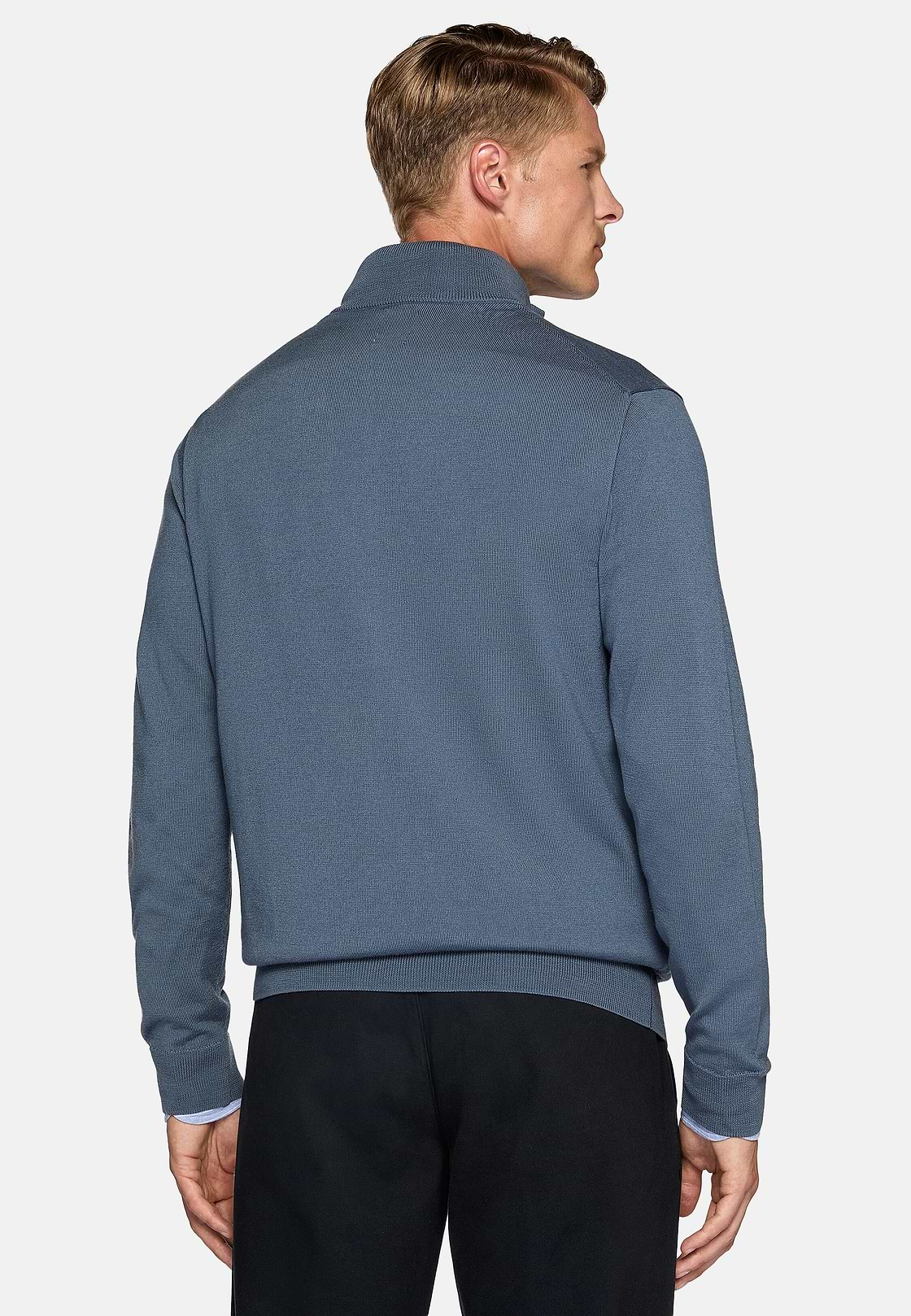 Indigo Merino Wool Half-Zip Jumper, Indigo, hi-res