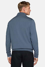 Indigoblauer Pullover Mit Durchgehendem Reißverschluss Aus Merinowolle, Indigo, hi-res