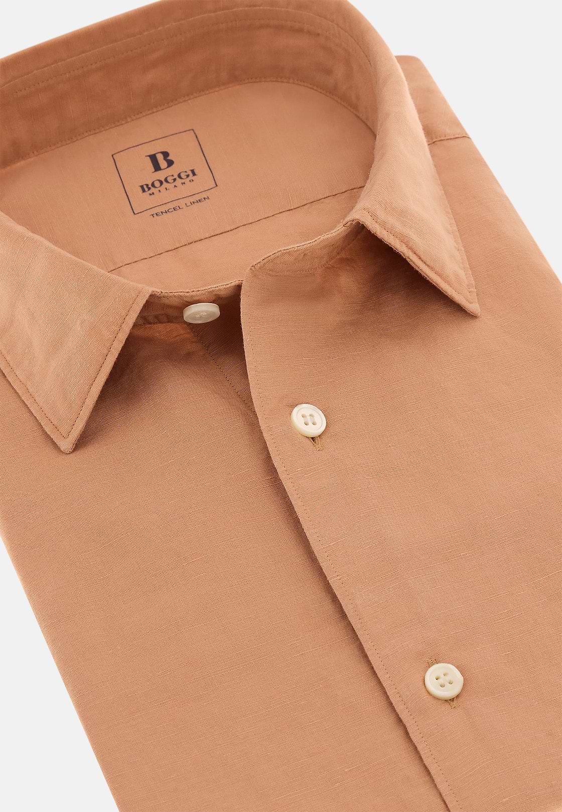 Camicia In Tencel Lino Regular Fit, Arancione, hi-res, 5