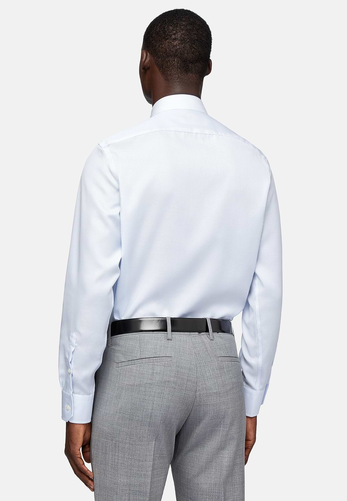 Chemise À Rayures En Coton Dobby Slim Fit, Bleu clair, hi-res