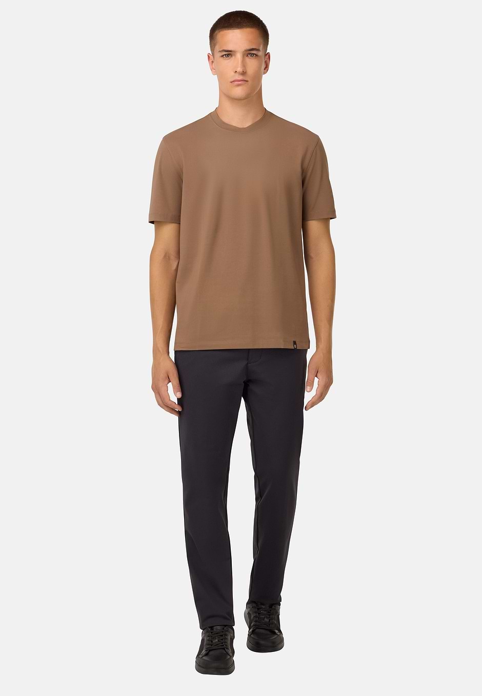 T-Shirt In Stretch Supima Cotton, Brown, hi-res