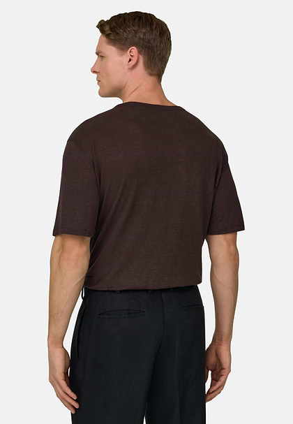 T-Shirt Aus Stretch-Leinen-Jersey, Dunkelbraun, hi-res