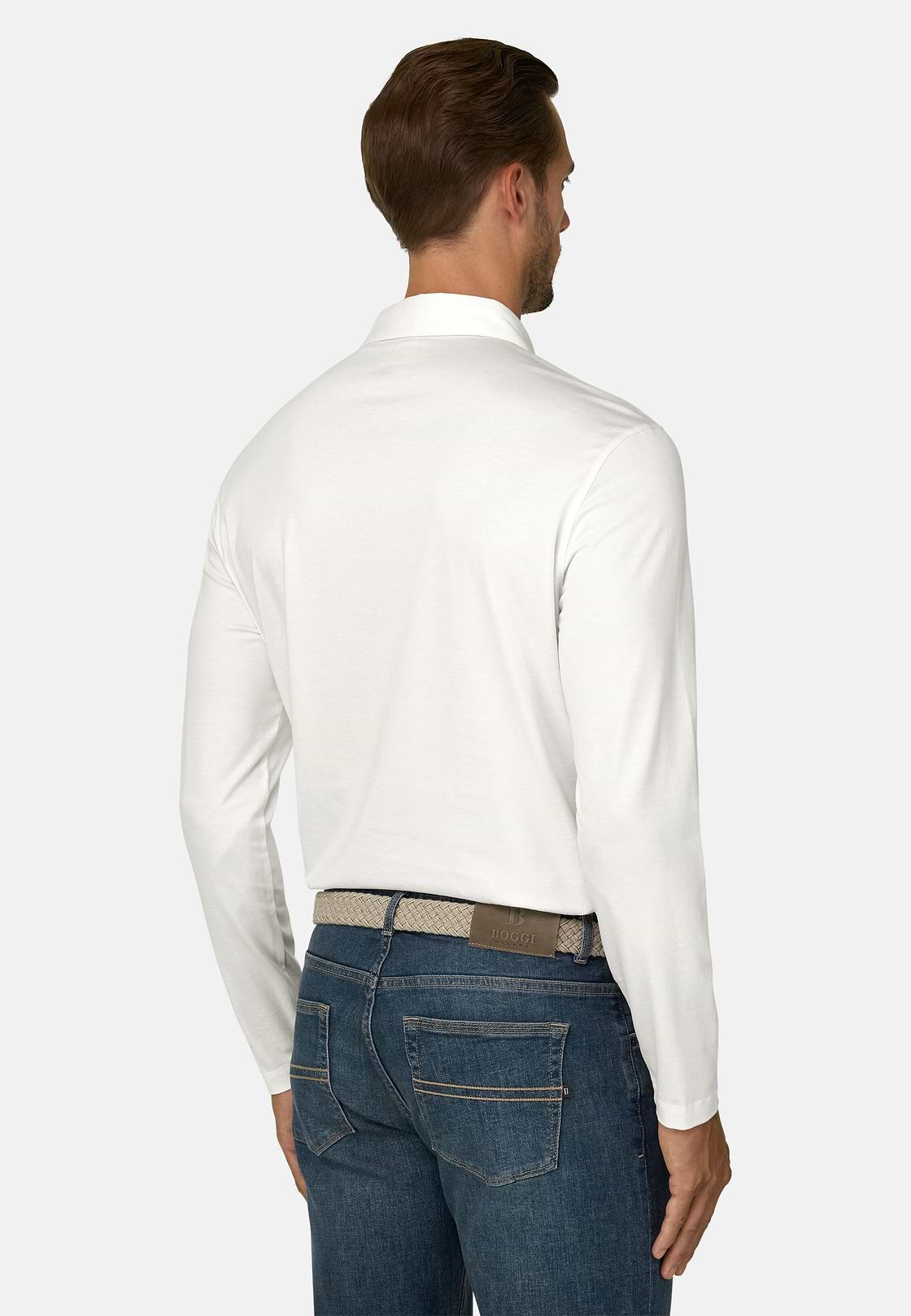 Polo in Cotton and Silk Jersey, White, hi-res, 4