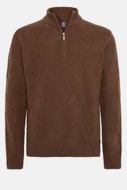 Pull Demi-Zip Noisette En Laine Nylon, Noisette, hi-res