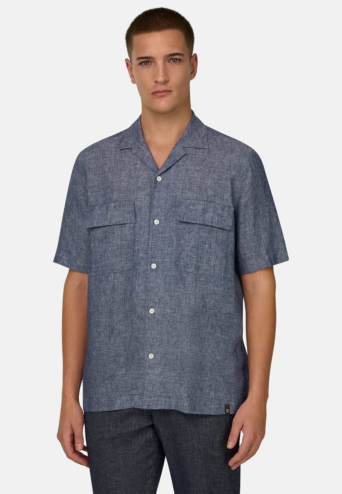 Camicia In Denim Di Lino Cotone, Blu, hi-res, 1