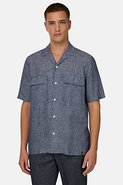 Camicia In Denim Di Lino Cotone, Blu, thumb, 1