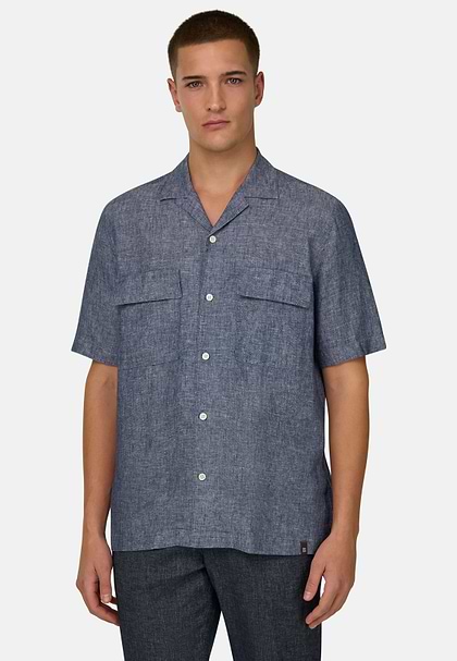 Hemd Aus Baumwoll-Denim Und Leinen, Blau, hi-res