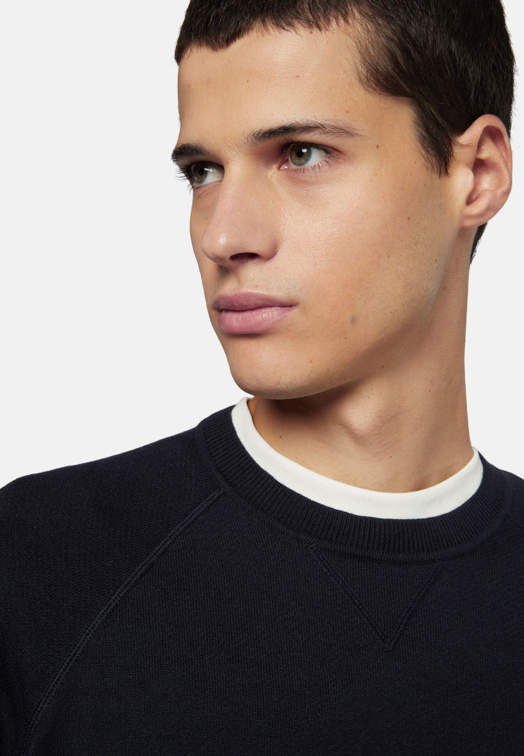 Maglia Girocollo Navy In Cotone Seta Cashmere, Navy, hi-res