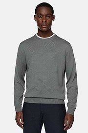 Green Merino Wool Crew Neck Jumper, Green, hi-res