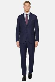 Navy Blue Herringbone Suit In Pure Wool, Navy blue, hi-res