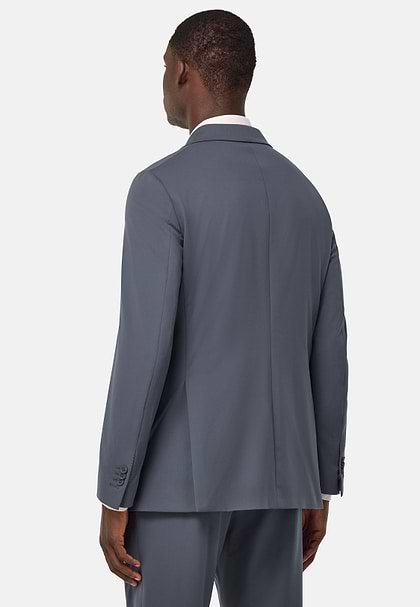 B Tech Double-Breasted Jacket in Stretch Nylon, Charcoal, hi-res