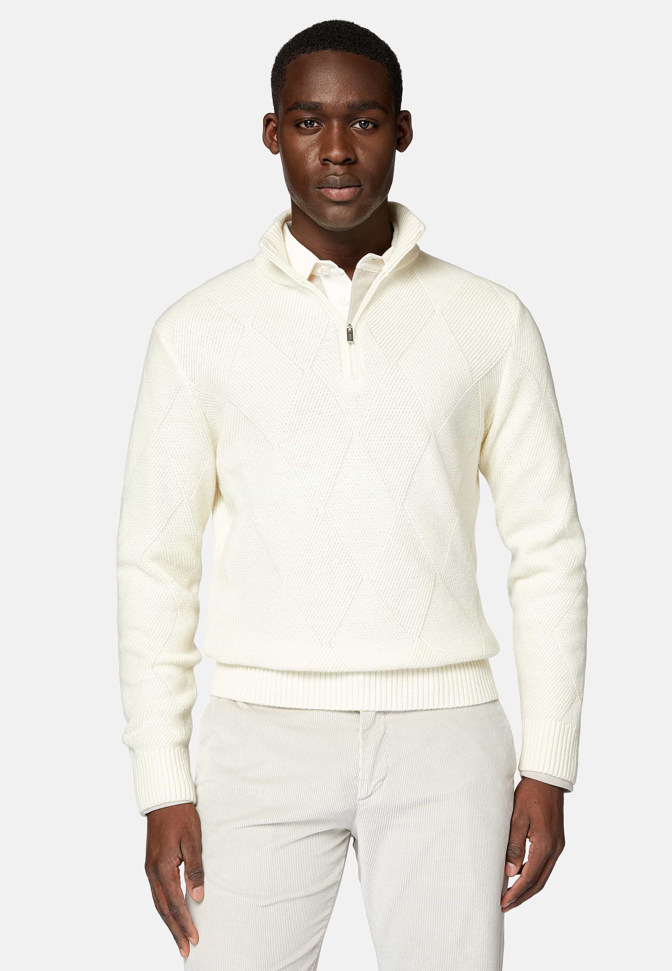 White Half Zip Jumper in Nylon Wool Boggi