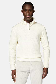 Pull Blanc Demi-Zip En Laine Nylon, Blanc, hi-res