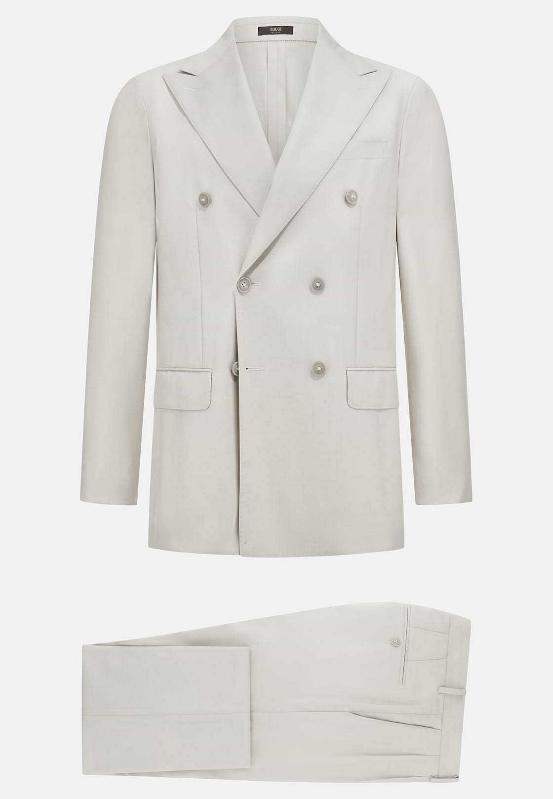 Double-Breasted Grisaille Suit in Pure Wool, Ice, hi-res
