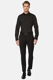 Slim Fit Black Shirt in Stretch Cotton, Black, hi-res