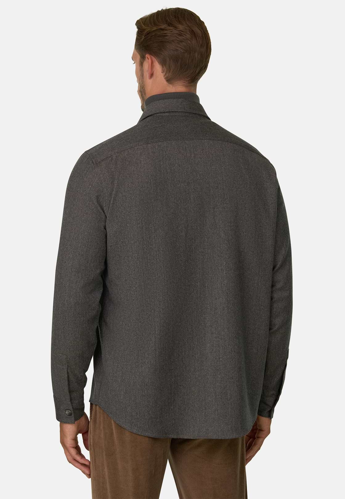 Overshirt in Mélange Wool Flannel, Taupe, hi-res, 6