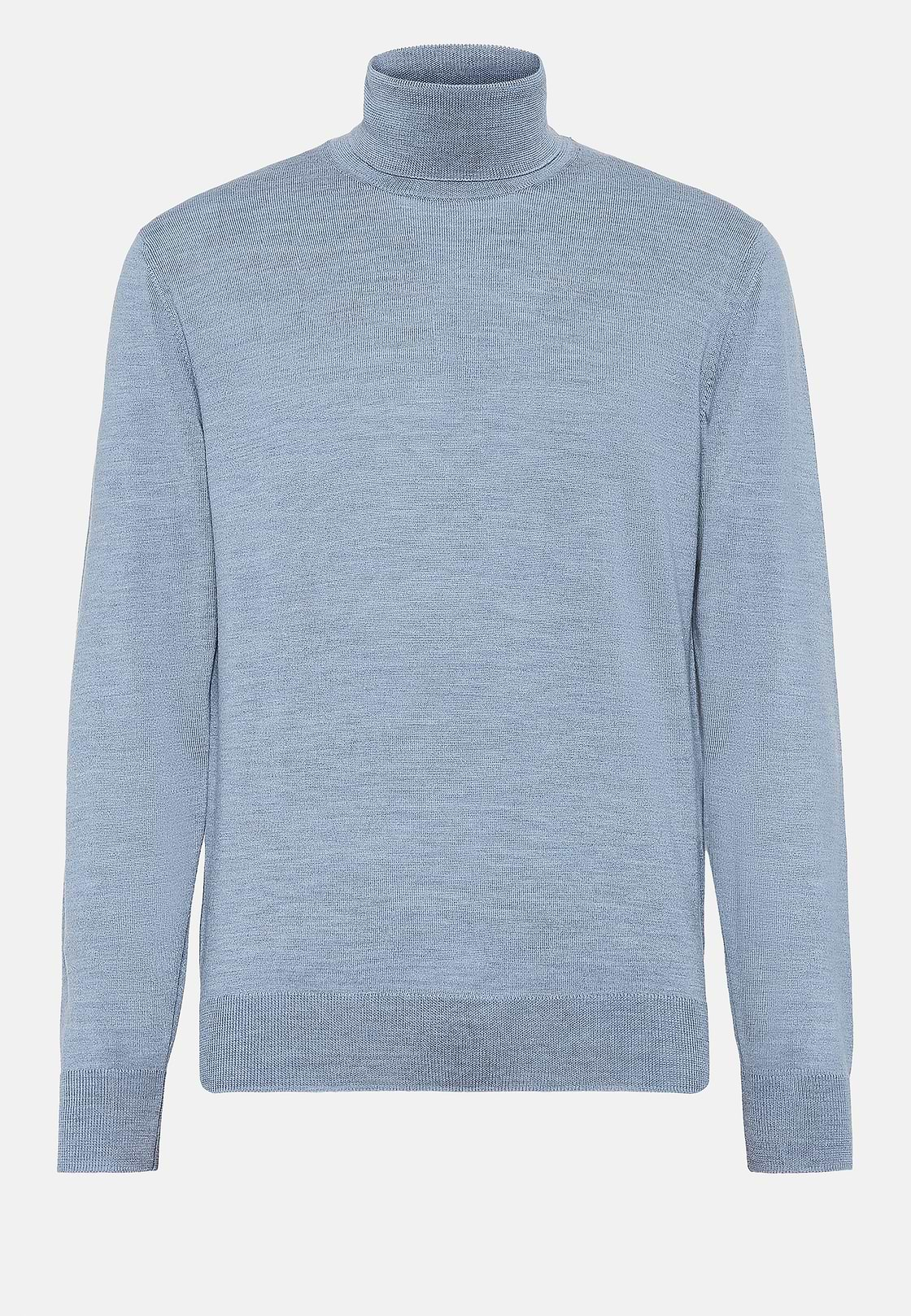 Sky Blue Merino Wool Polo Neck Jumper, Light Blue, hi-res