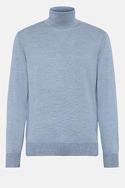 Sky Blue Merino Wool Polo Neck Jumper, Light Blue, hi-res