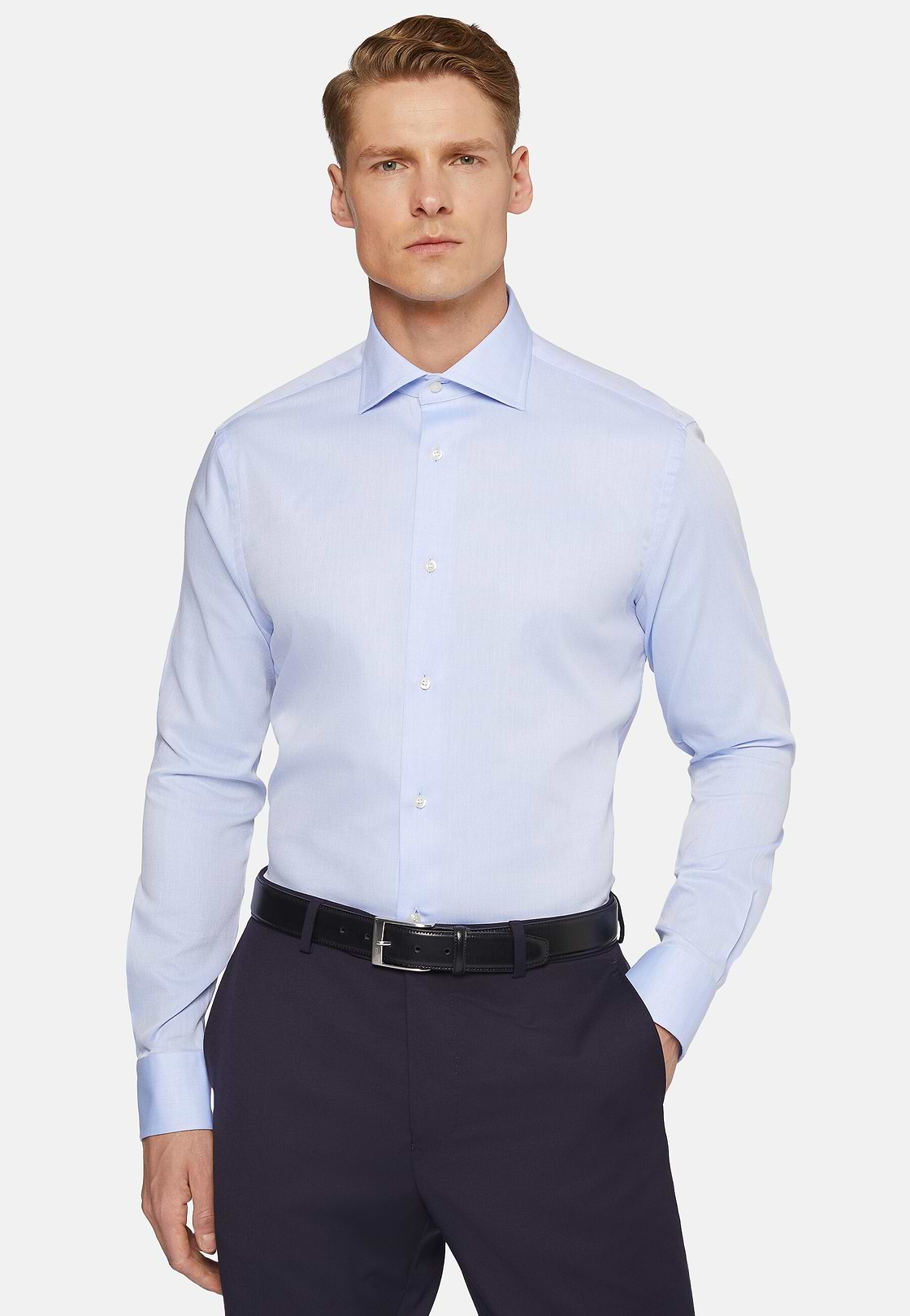 Dobby Windsor Collar Shirt Slim, Light Blue, hi-res