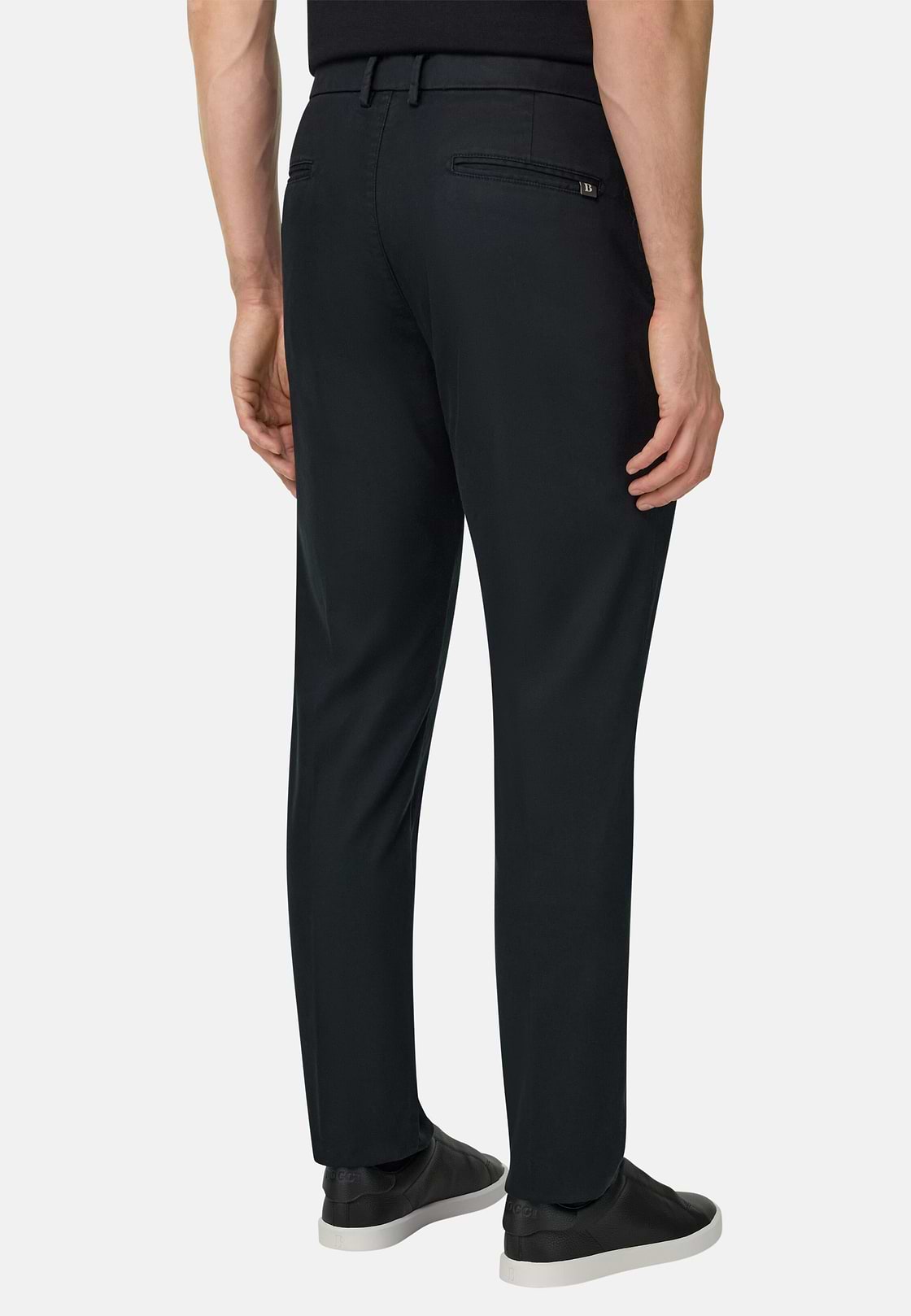 Pantaloni In Cotone Tencel Elasticizzato, Nero, hi-res, 3