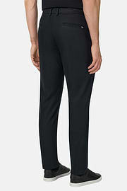 Pantaloni In Cotone Tencel Elasticizzato, Nero, thumb, 3