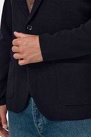 Knitted Jacket in Extrafine Merino Wool, Navy blue, thumb, 3