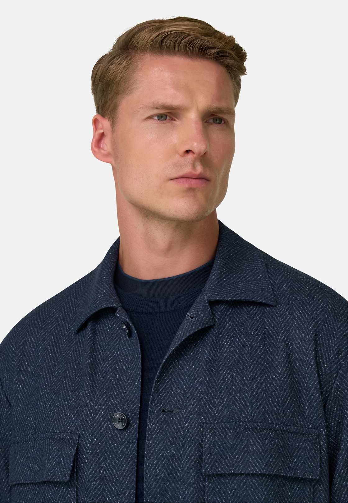 Shacket Herringbone Viscose Blend, Blue, hi-res, 3
