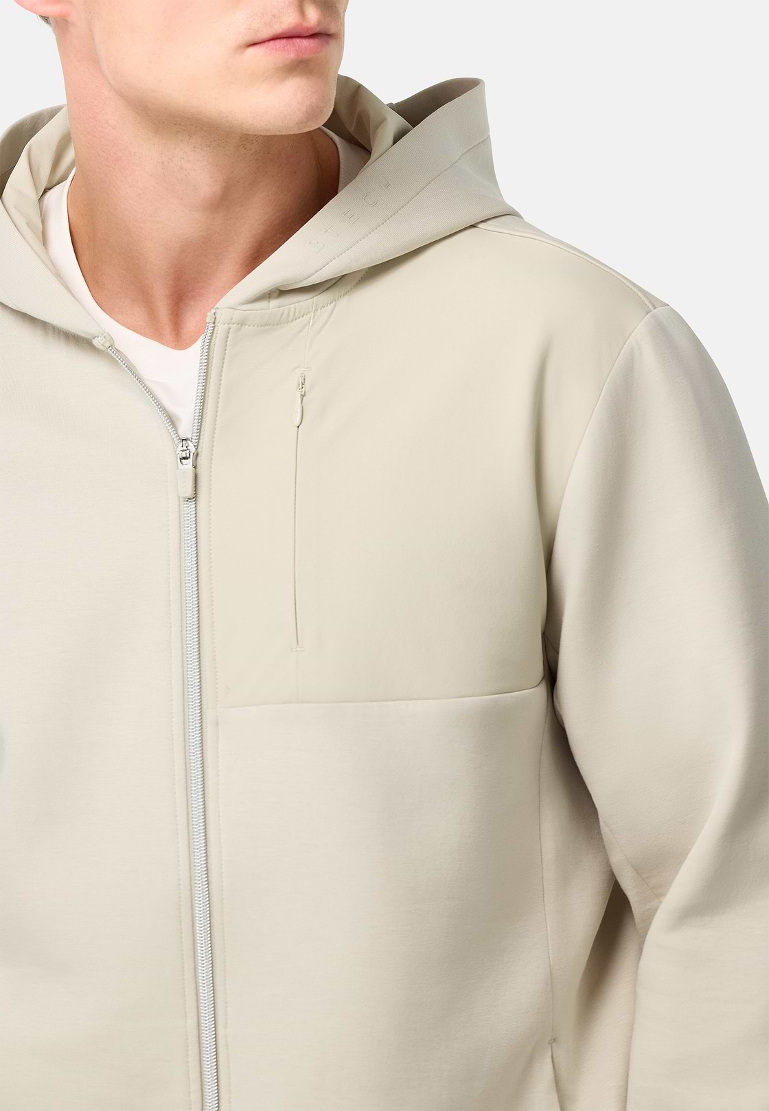 Sweat Full Zip À Capuche En Scuba De Coton Mélangé, Sable, hi-res